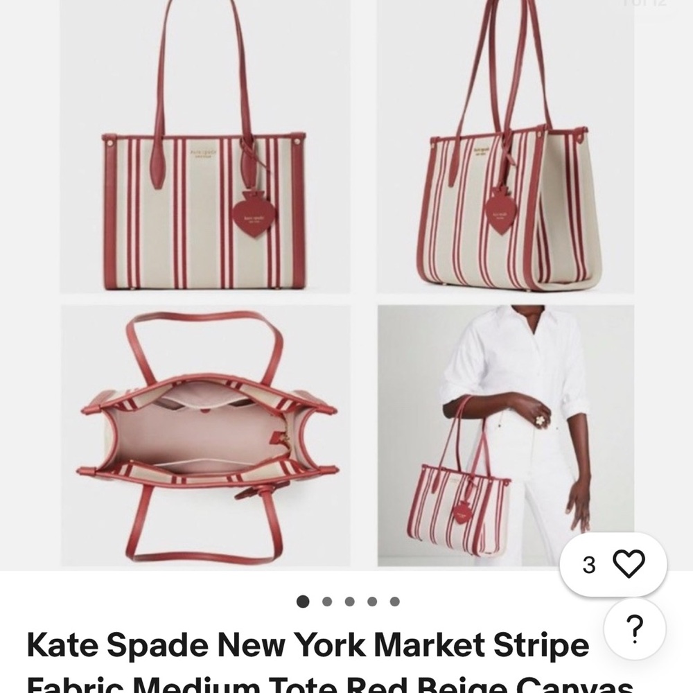 Kate Spade Red and Cream Tote Bag with Leather Accents NWT